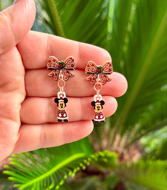 Dangle Lebkuchen Bow Mouse Earrings