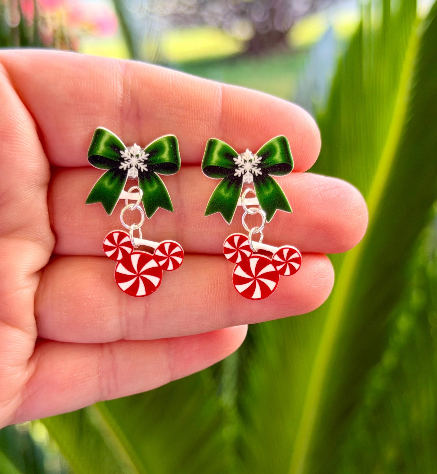 Dangle Candy Cane Mouse Earrings