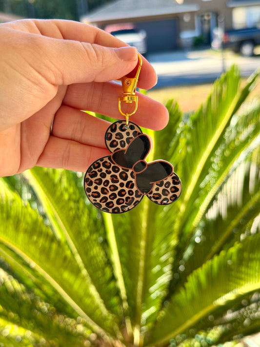 Bag Charm Minnie Cheetah Print Earrings
